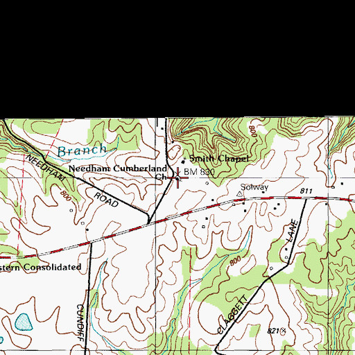 Topographic Map of Needham Cumberland Presbyterian Church, KY