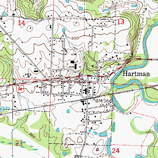 Topographic Map of Hartman, AR