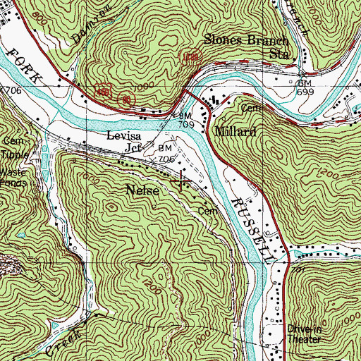 Topographic Map of Nelse, KY