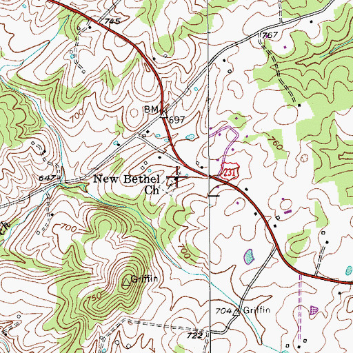 Topographic Map of New Bethel Methodist Church, KY