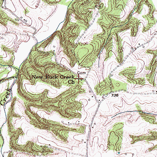 Topographic Map of New Buck Creek Methodist Church, KY