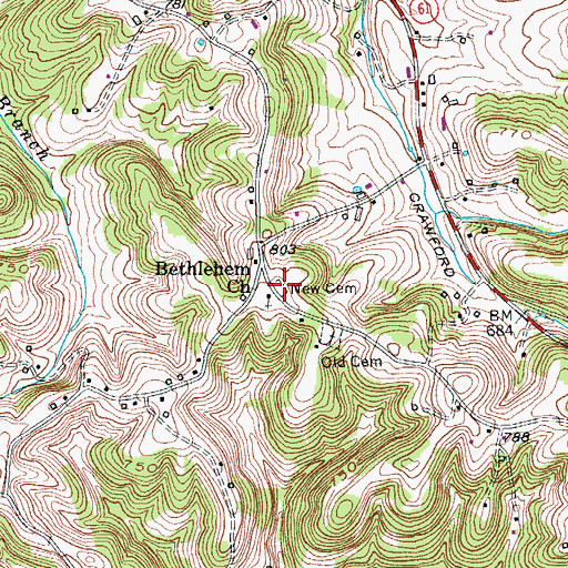 Topographic Map of New Cemetery, KY