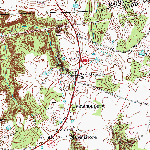 Topographic Map of New Harmony Baptist Church, KY