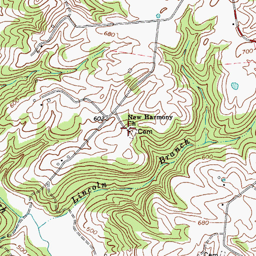 Topographic Map of New Harmony Church, KY