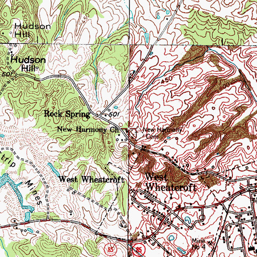Topographic Map of New Harmony Church, KY