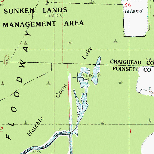 Topographic Map of Hatchie Coon Lake, AR