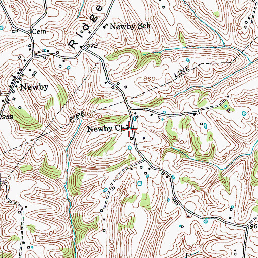 Topographic Map of Newby Church, KY