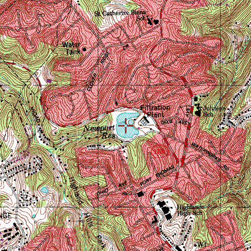Topographic Map of Newport Reservoir, KY