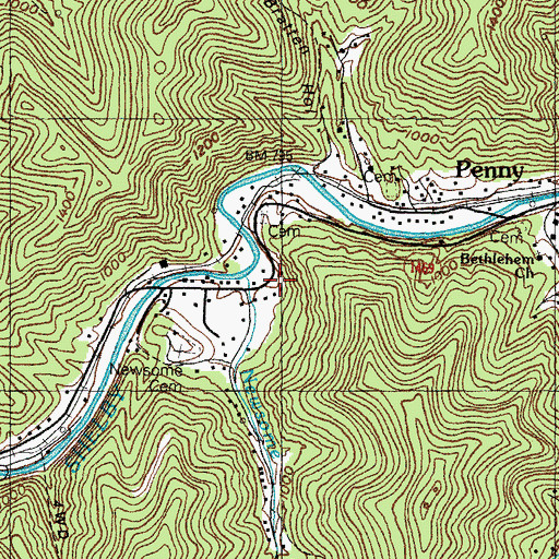 Topographic Map of Newsome Branch, KY