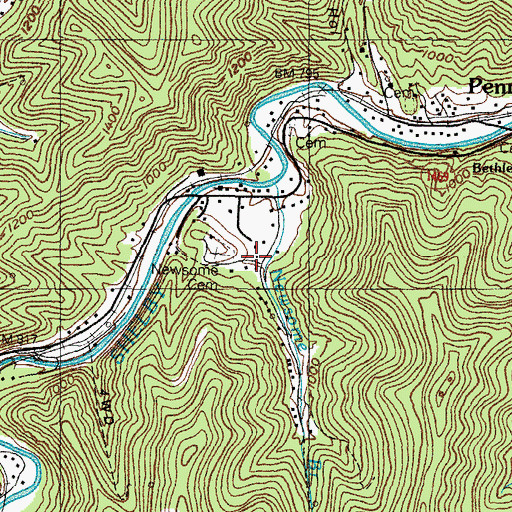 Topographic Map of Newsome Cemetery, KY
