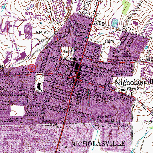 Topographic Map of Nicholasville, KY