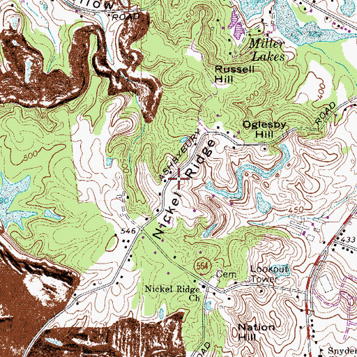 Topographic Map of Nickel Ridge, KY