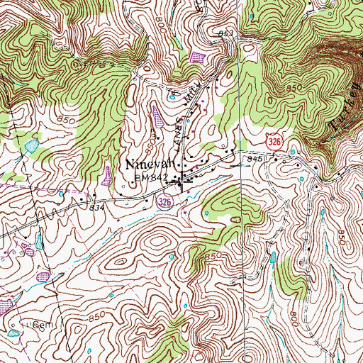 Topographic Map of Ninevah, KY