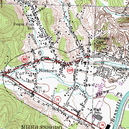 Topographic Map of Noetown, KY