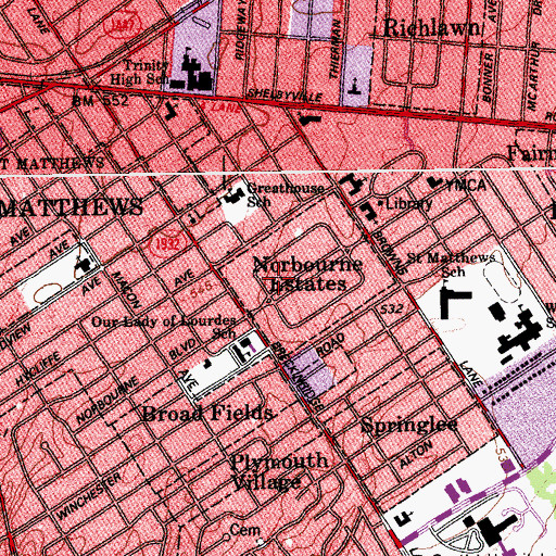 Topographic Map of Norbourne Estates, KY
