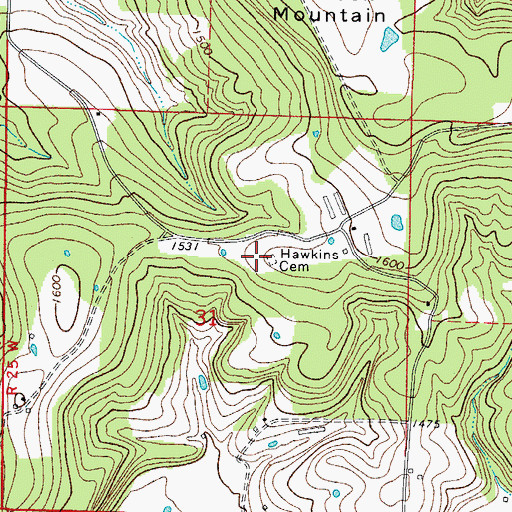 Topographic Map of Hawkins Cemetery, AR