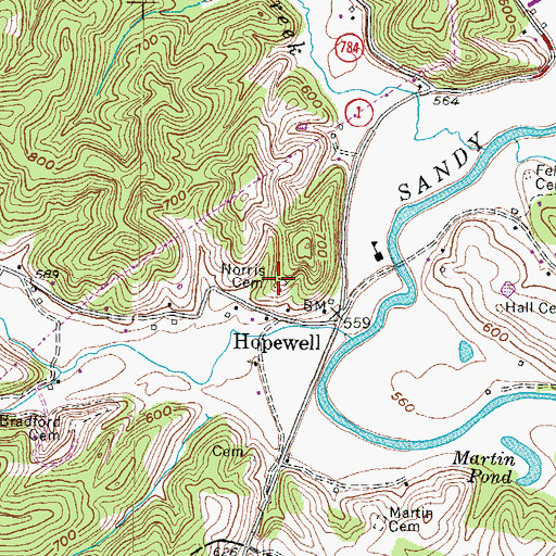 Topographic Map of Norris Cemetery, KY