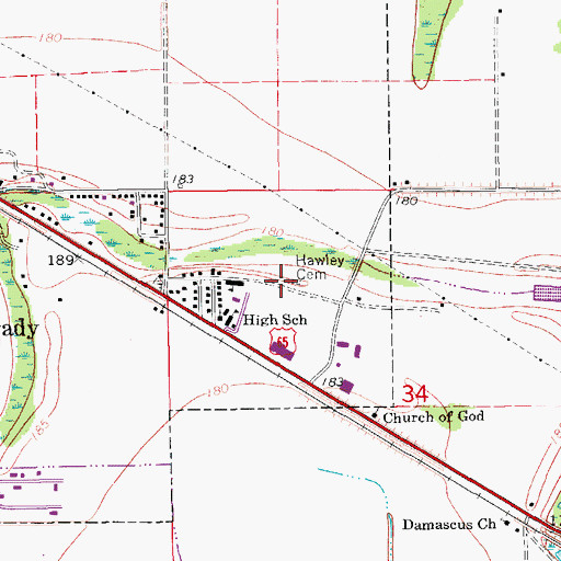 Topographic Map of Hawley Cemetery, AR