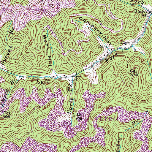 Topographic Map of North Fork Left Fork Hurricane Creek, KY