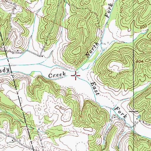 Topographic Map of North Fork McGrady Creek, KY