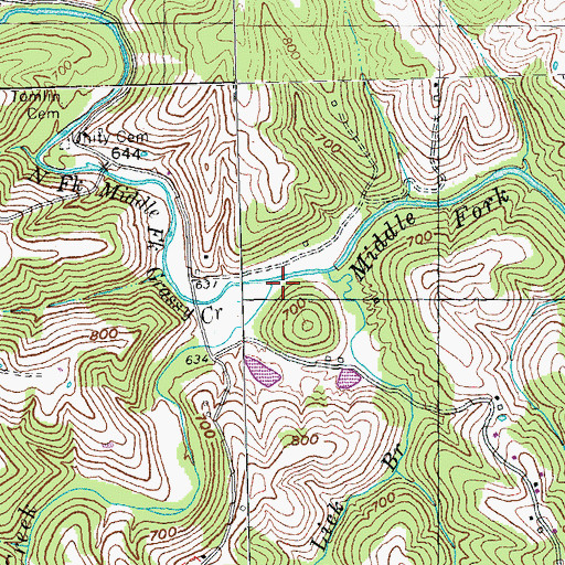 Topographic Map of North Fork Middle Fork Grassy Creek, KY