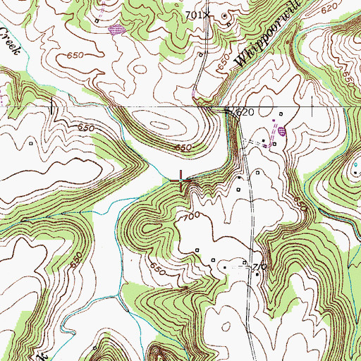 Topographic Map of North Fork Whippoorwill Creek, KY