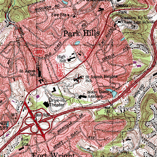 Topographic Map of Notre Dame Convent, KY