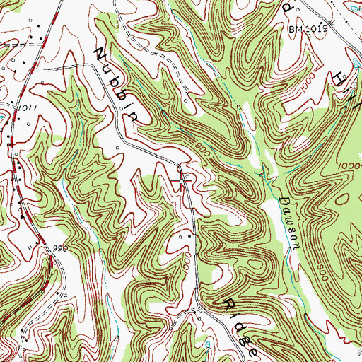 Topographic Map of Nubbin Ridge, KY