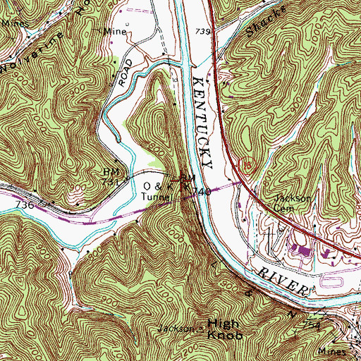Topographic Map of O and K Tunnel, KY