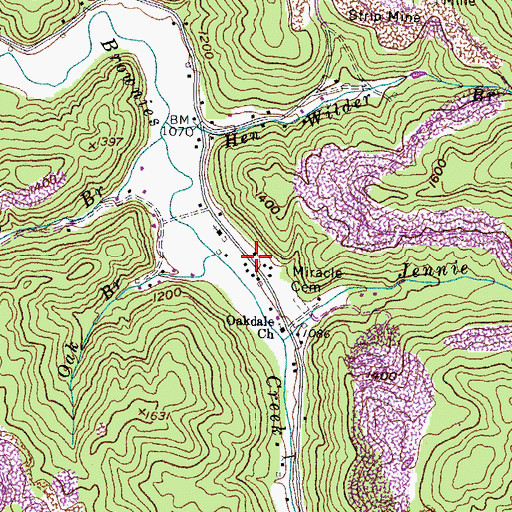 Topographic Map of Oak Branch, KY