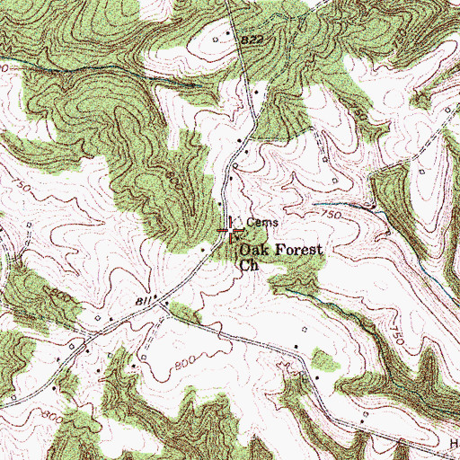 Topographic Map of Oak Forest Number 1 Missionary Baptist Church, KY