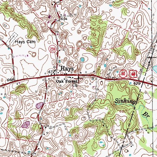 Topographic Map of Oak Forest Church, KY