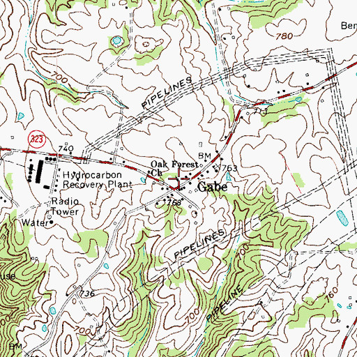 Topographic Map of Oak Forest Church, KY