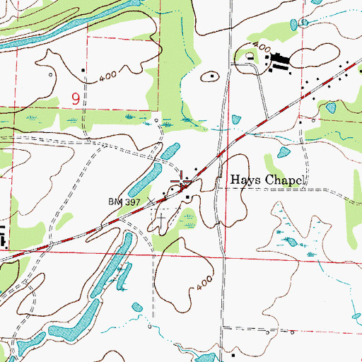 Topographic Map of Hays Chapel, AR
