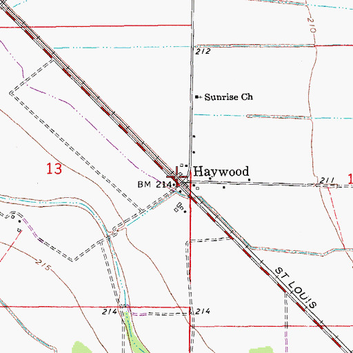 Topographic Map of Haywood, AR