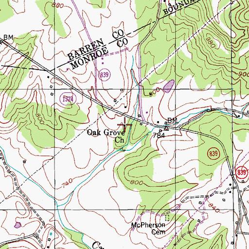 Topographic Map of Oak Grove Church, KY