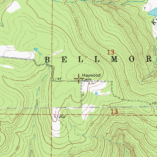 Topographic Map of Haywood Cemetery, AR