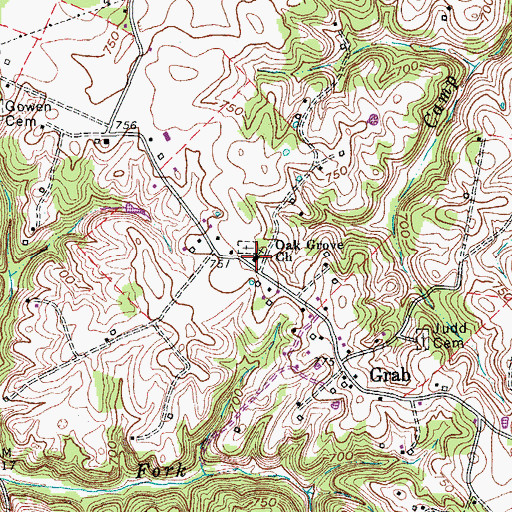 Topographic Map of Oak Grove Church, KY