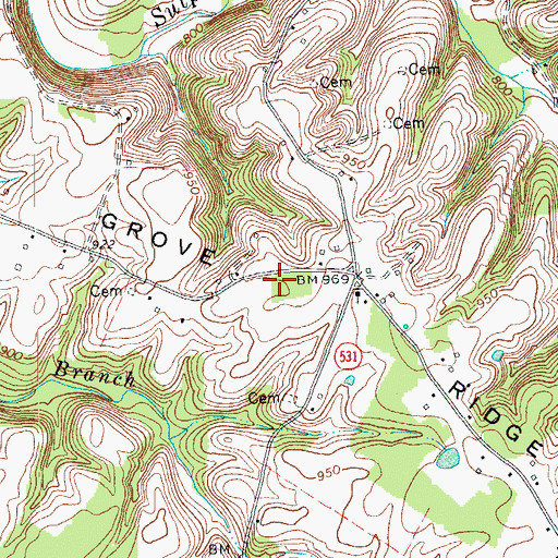 Topographic Map of Oak Grove Ridge, KY