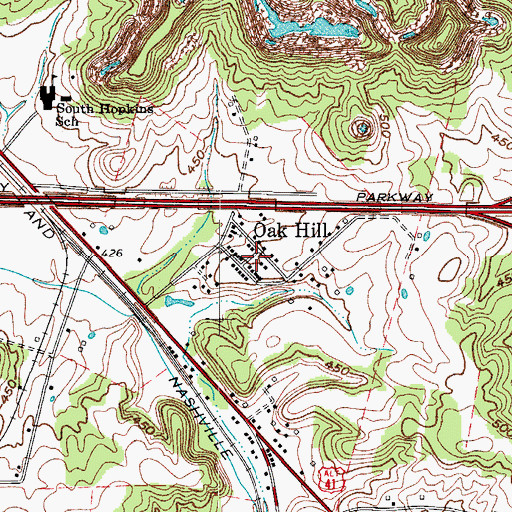 Topographic Map of Oak Hill, KY