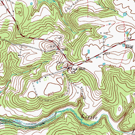 Topographic Map of Oak Hill Church, KY