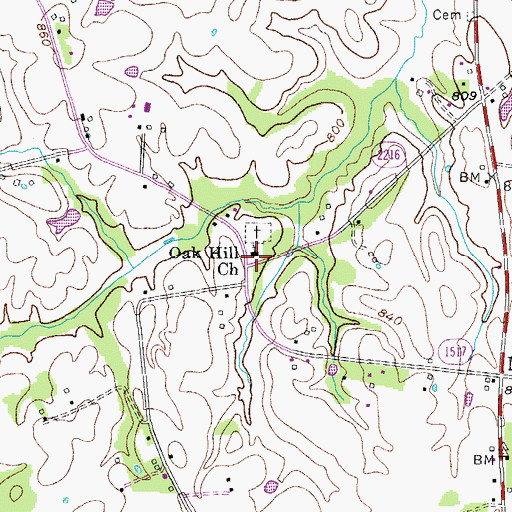 Topographic Map of Oak Hill Church, KY