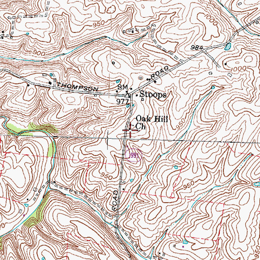 Topographic Map of Oak Hill Church, KY
