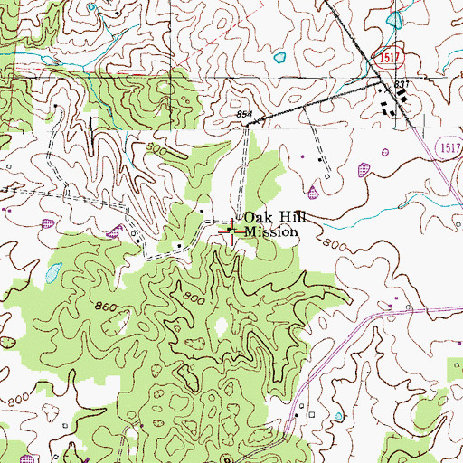 Topographic Map of Oak Hill Mission, KY