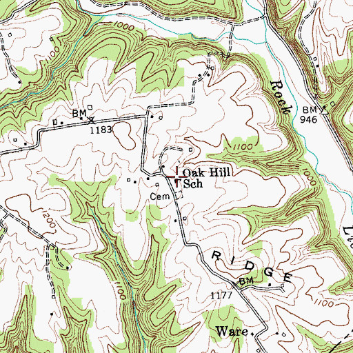 Topographic Map of Oak Hill School, KY