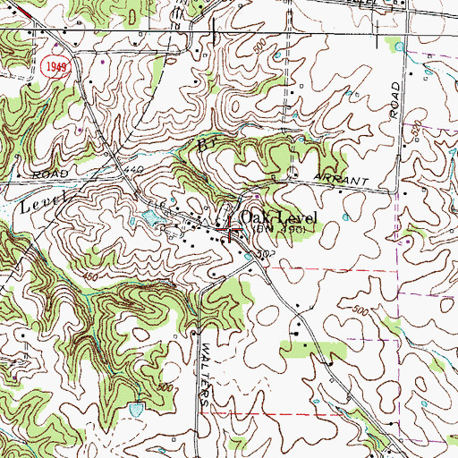 Topographic Map of Oak Level, KY