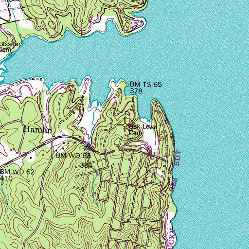 Topographic Map of Oak Level Cemetery, KY