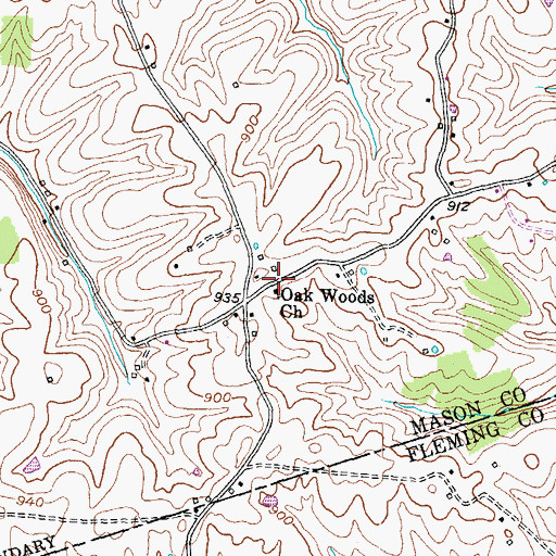 Topographic Map of Oak Woods Church, KY