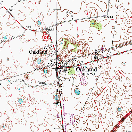 Topographic Map of Oakland, KY