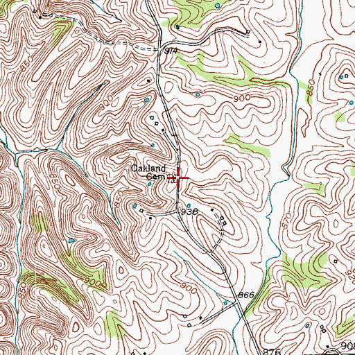 Topographic Map of Oakland Cemetery, KY